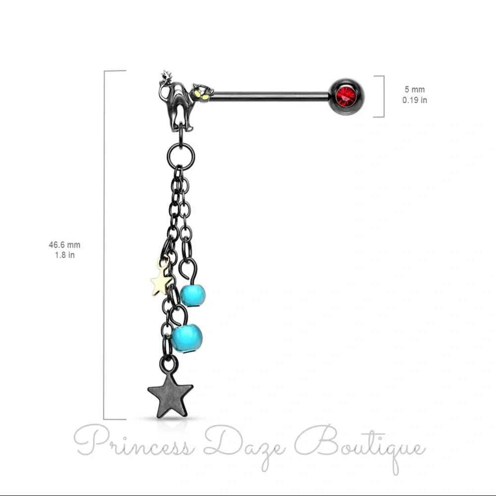Black Cat Star Dangle Nipple Ring‎ Set
